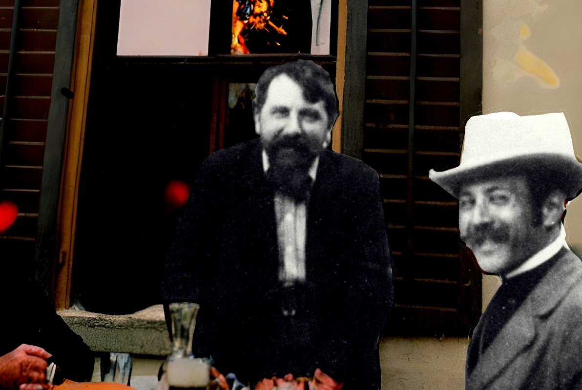 Arthur Schnitzer mit Alfred Kerr beim Essen, unappetitlich bunt